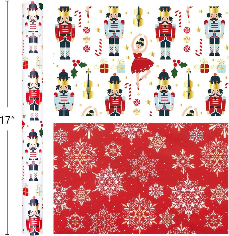 Retrify Christmas Wrapping Paper - Nutcracker Stars Girl Dance and Snowflake Pattern Metallic Gold Foil Shine Gift Wrap Paper for Holiday Shower Party Celebration - 17 Inch x 32.8 Feet Mini Roll - Image 5